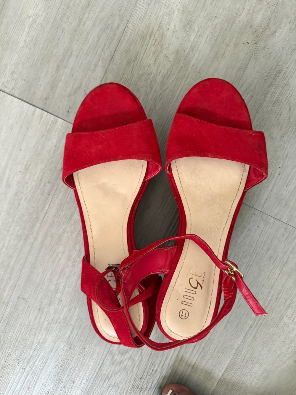 Rouge Helium Red Suede Open-Toe Ankle-Strap Sandals